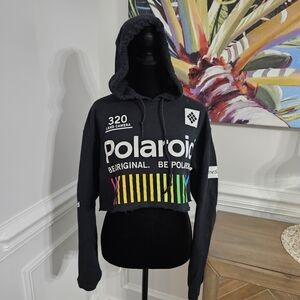 Polaroid Vintage Large Cropped Printed Hoodie BE ORIGINAL BE POLAROID Y2K